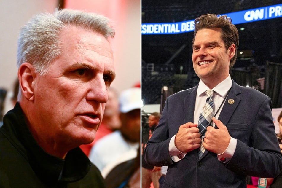 Congressman Matt Gaetz (r.) was confronted after he tried to taunt former House Speaker Kevin McCarthy at the second day of the Republican National Convention.