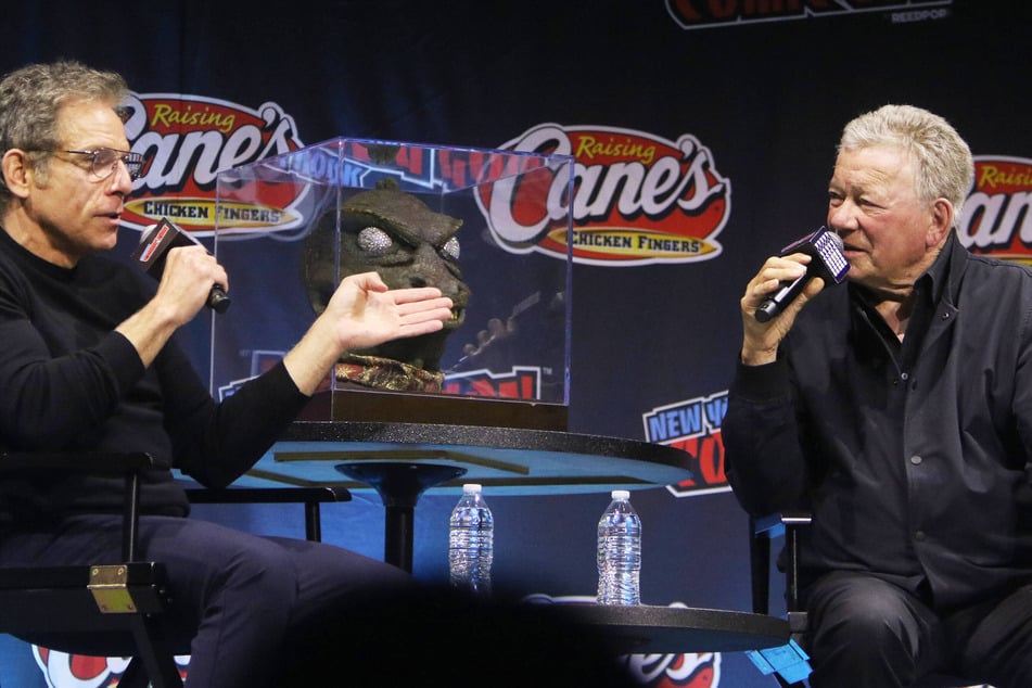 Ben Stiller joined William Shatner (r) on stage for The Star Trek Universe panel at New York Comic Con where the actors discussed the franchise's 60th anniversary.