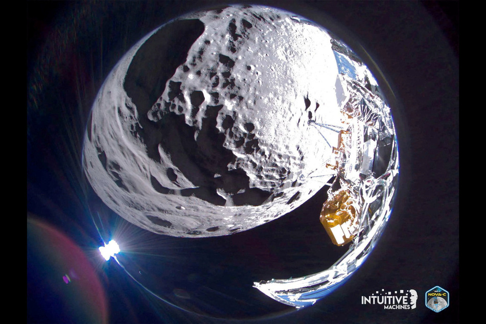 Intuitive Machines' Odysseus lunar lander captures a wide field of view image of the Schomberger crater on the Moon.