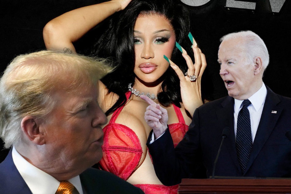 Cardi B (c.) revealed that she is stepping back from politics after being disappointed by Joe Biden (r.) and Donald Trump.