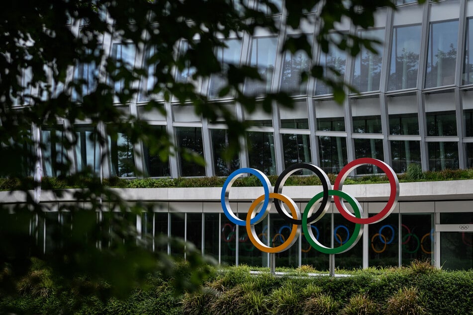 The Olympic rings logo is pictured at the entrance of the headquarters of the International Olympic Committee in Lausanne, Switzerland. 