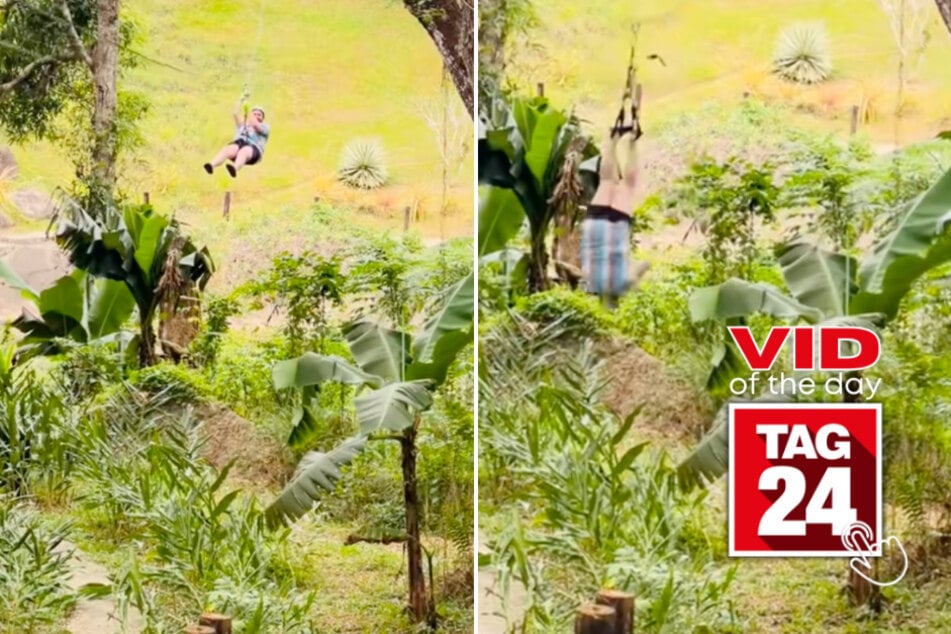Viral Video of the Day for July 1, 2025: Man dangles by feet in unbelievable zipline fail!