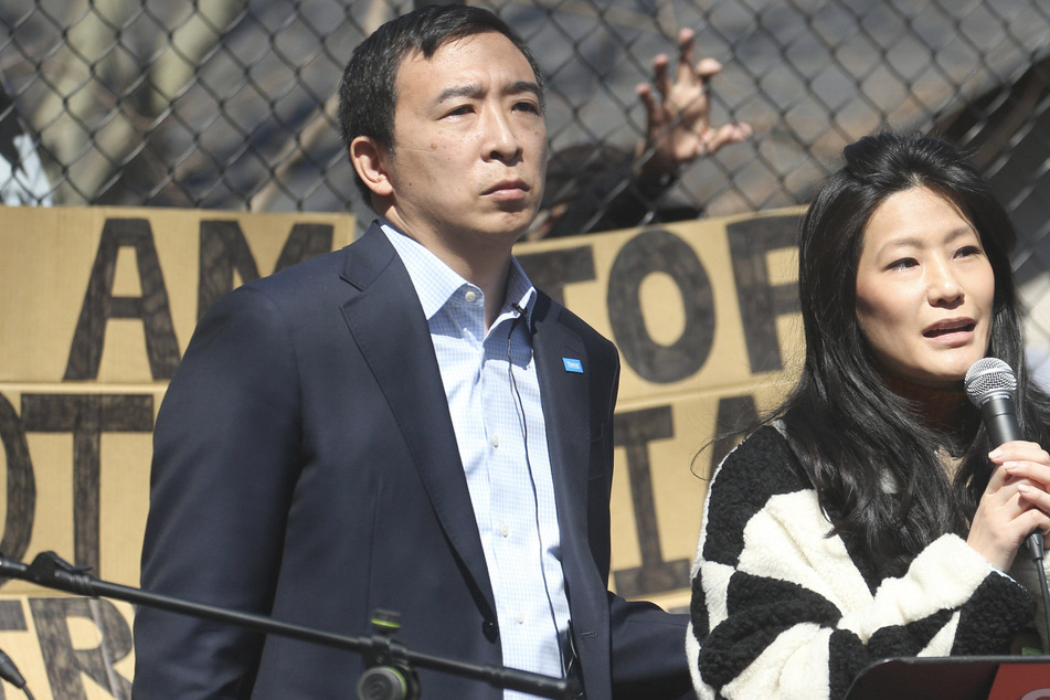 Andrew Yang's wife blasts "racist disfiguration" of her husband in newspaper cartoon