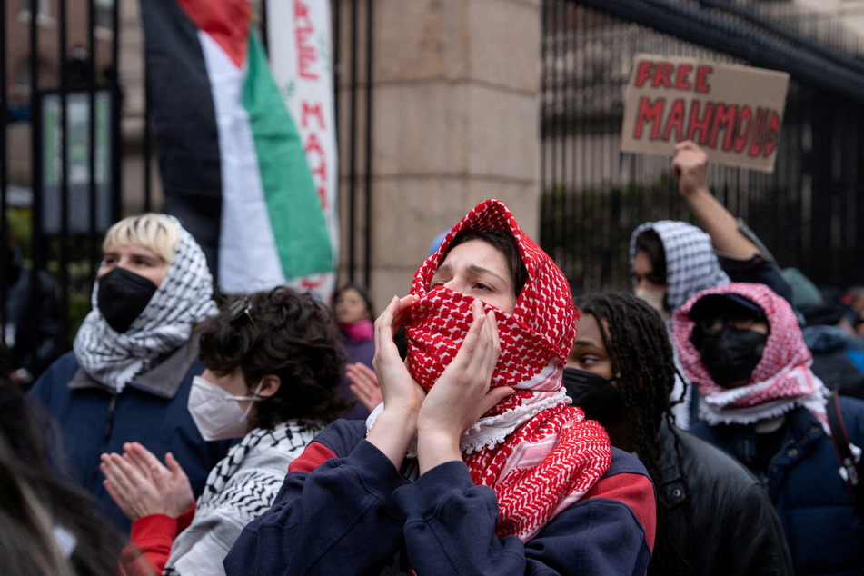 Columbia University students demonstrate against the arrest and detention of Mahmoud Khalil on April 2, 2025.
