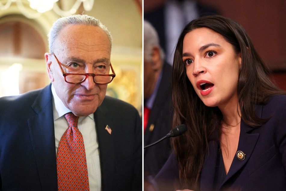 Alexandria Ocasio-Cortez (r.) shared heavy criticism of Senator Chuck Schumer after he announced his vote to support a controversial GOP funding bill.