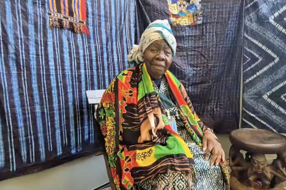 Queen Mother Dr. Delois Blakely sits for an interview during the fifth session of the UN Permanent Forum on People of African Descent in Geneva, Switzerland, on April 16, 2026.