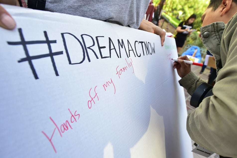 Advocates post comments in support of legislation to protect Dreamers during a rally in Los Angeles, California.