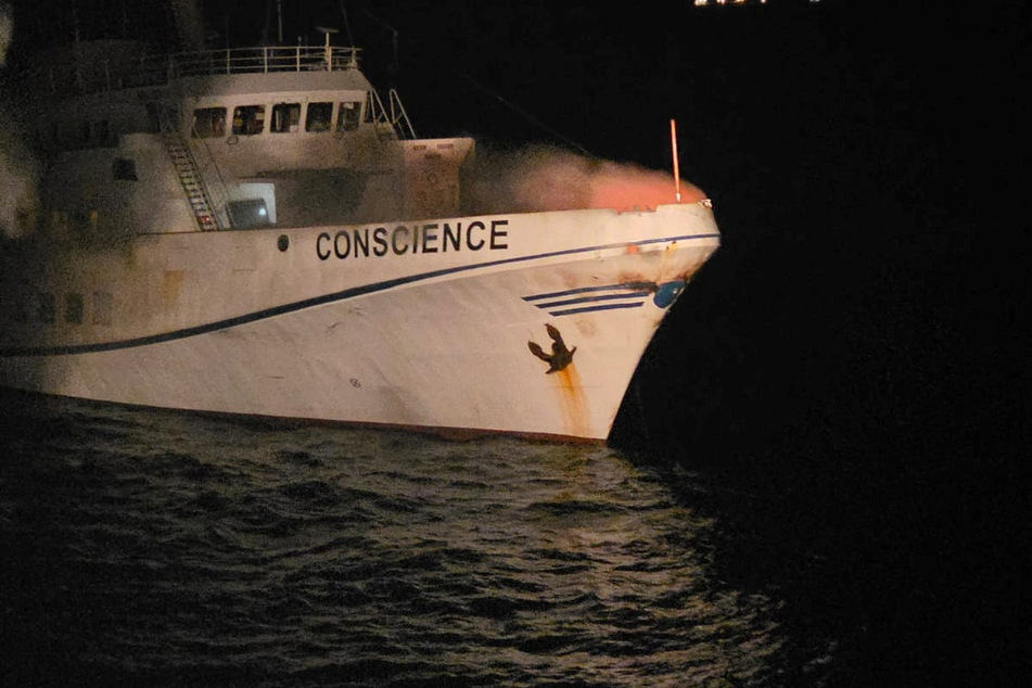 The Conscience caught fire after being struck by drone fire and had to be assisted by Maltese and Cypriot authorities.