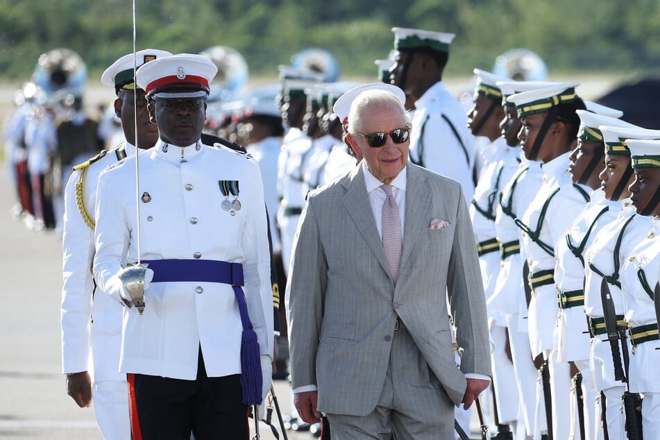 King Charles arrives at Lynden Pindling International Airport, to start his tour of Caribbean nations, in Nassau, The Bahamas, on October 27, 2026.