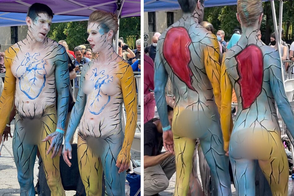 A pair of models showed off their front and backside views, which made up two halves of a heart.