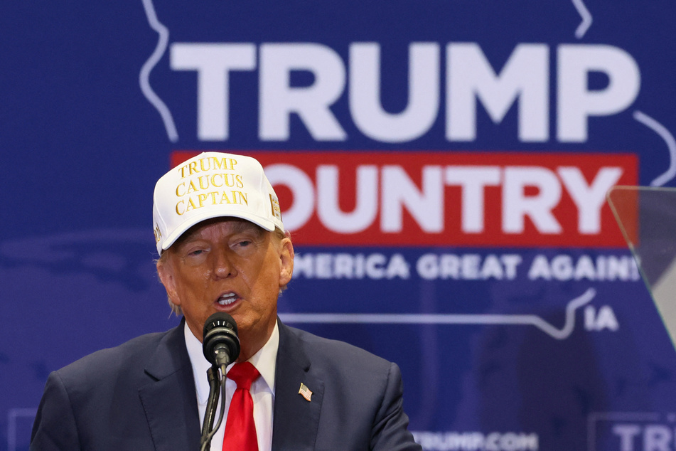 Former US President and Republican presidential candidate Donald Trump campaigns in Indianola, Iowa, on January 14, 2024.
