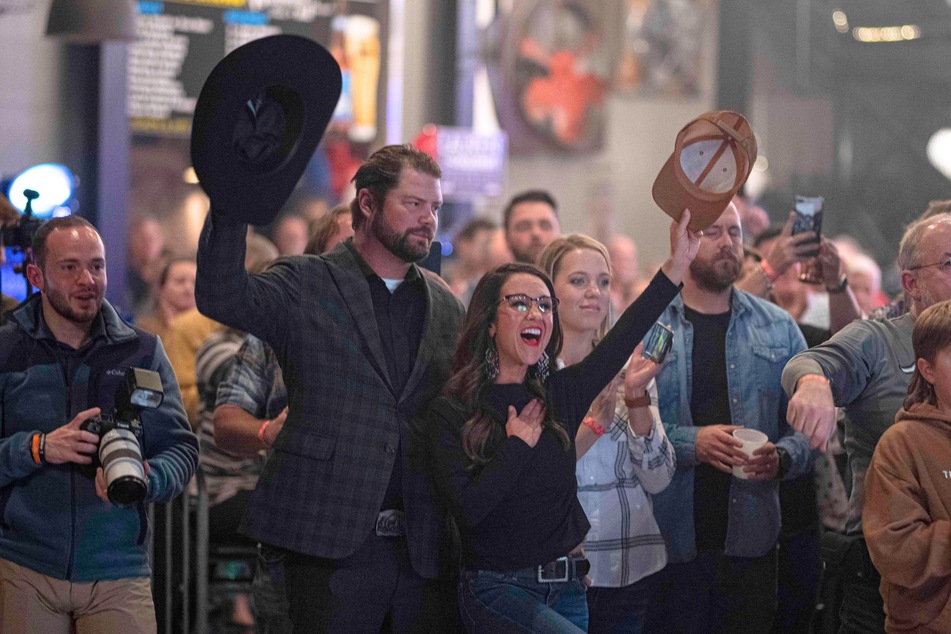 Congresswoman Lauren Boebert (r.) with her then-husband Jayson during a private party at the Warehouse Bar and Restaurant in Grand Junction, Colorado on November 8, 2022.