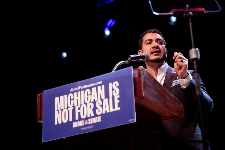 Abdul El-Sayed speaks during a primary election night rally in Detroit, Michigan, on August 5, 2026.