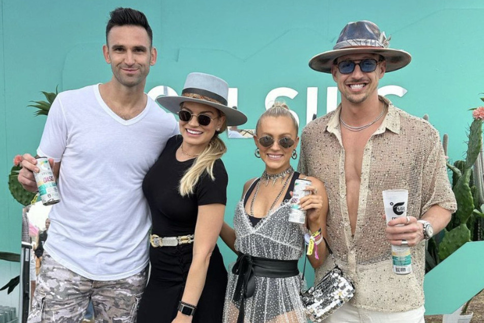 Carl Radke (l.), Lindsay Hubbard (center l.), Samantha Feher (center r.), and Kory Keefer attend Palm Tree Music Festival in Westhampton, New York.