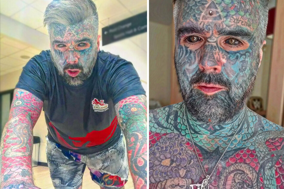 A man named King Body Art has 90% of his body covered in tattoos.