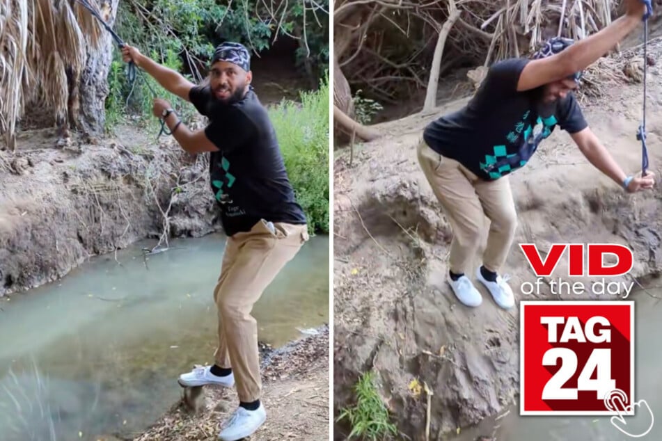 This "Australian bush" stunt went from expert survivalist to human anchor real quick!