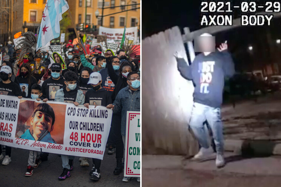 Protesters march in Chicago to demand justice for 13-year-old Adam Toledo killed by cop