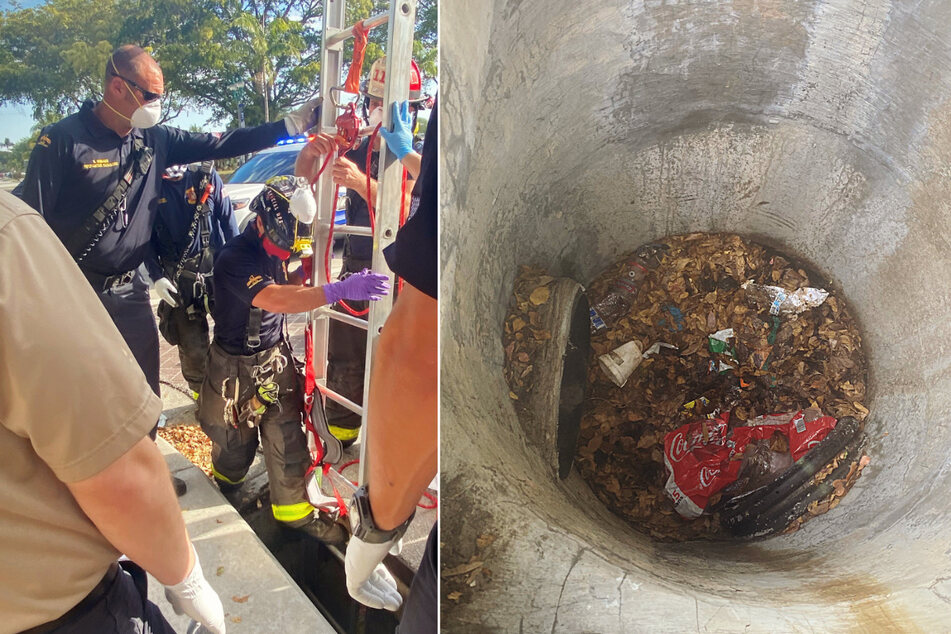 Firefighters rescued the woman from the sewer system in which she was allegedly stuck for weeks (collage).