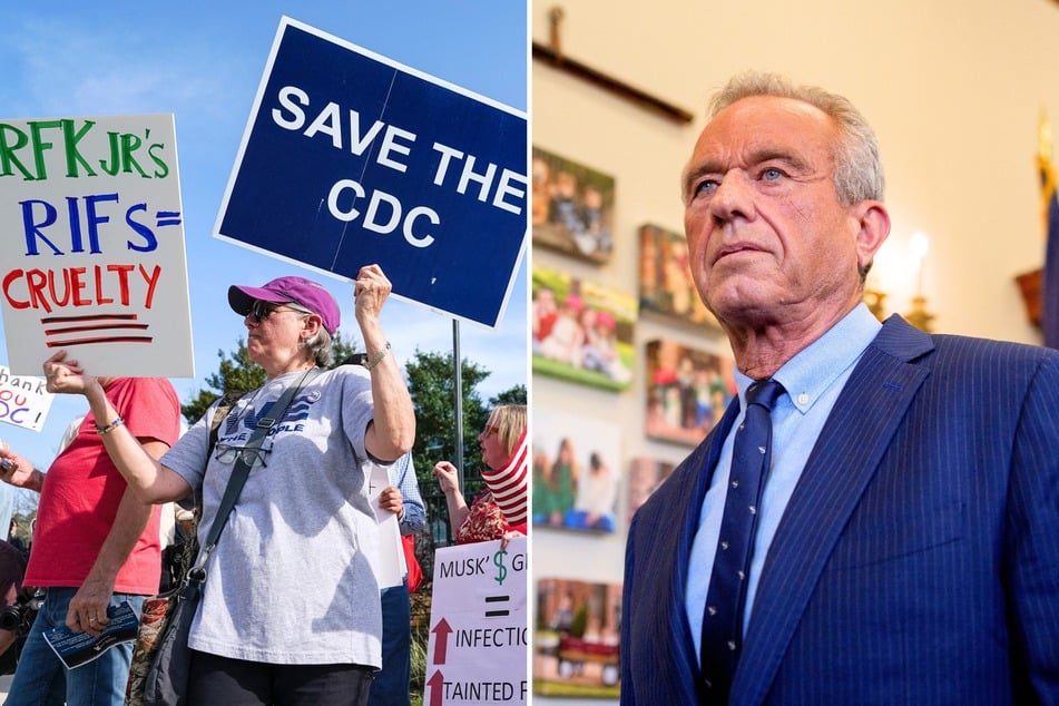 A demonstration recently took place at the CDC headquarters in Atlanta, with protesters calling on HHS Secretary Robert F. Kennedy Jr. (r.) to resign.