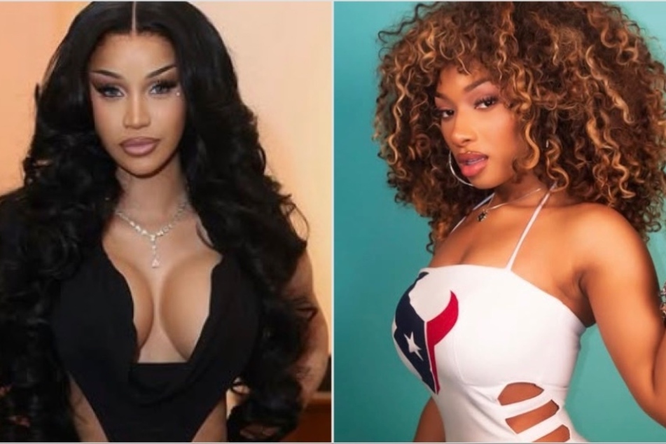 Megan Thee Stallion's (r.) new song, Whenever, has fans assuming that she sneakily dissed Cardi B (l.)