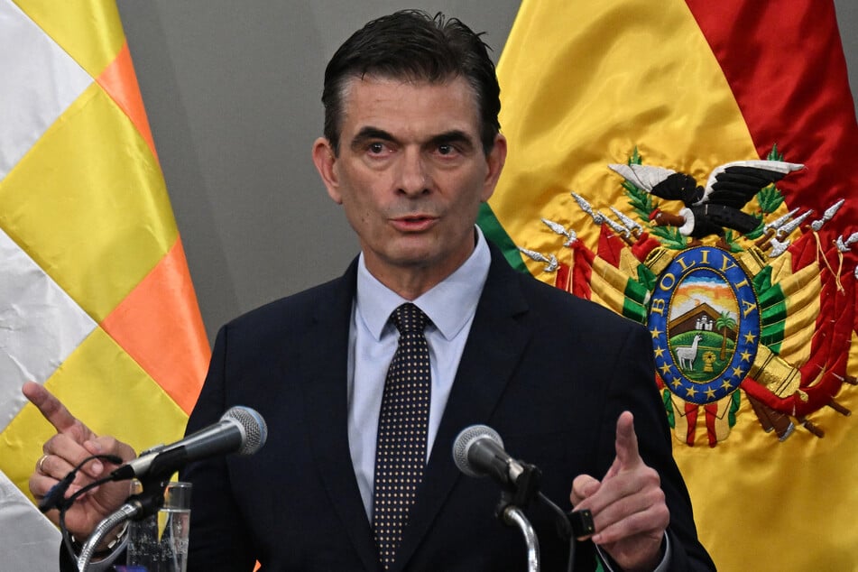 Bolivia's President Rodrigo Paz delivers a statement to the nation at the Casa Grande del Pueblo in La Paz on November 20, 2025.