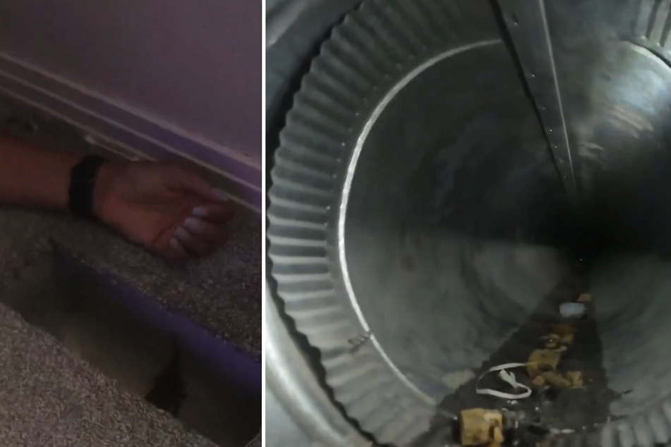 A whimper sounded through the ventilation shaft where the puppy was stuck.