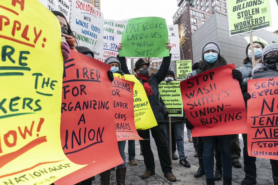 Protesters across the country rallied in support of unsuccessful unionization efforts at an Amazon warehouse in Bessemer, Alabama, earlier this year.
