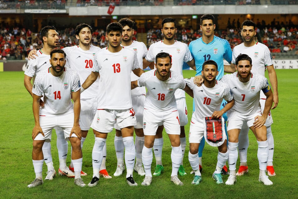 Iranian players pose for a team group photo before their World Cup qualifying match against Hong Kong on June 6, 2024.