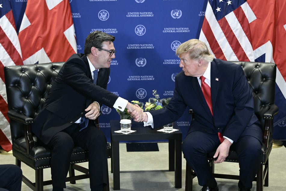 US President Donald Trump (R) and British Prime Minister Andy Burnham L) attend a bilateral meeting on the sidelines of the 81st United Nations General Assembly in New York, on Tuesday.