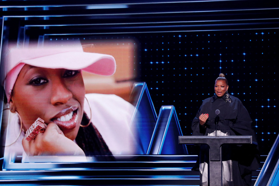 Queen Latifah presents inductee Missy Elliott during the 38th Annual Rock & Roll Hall of Fame Induction Ceremony.