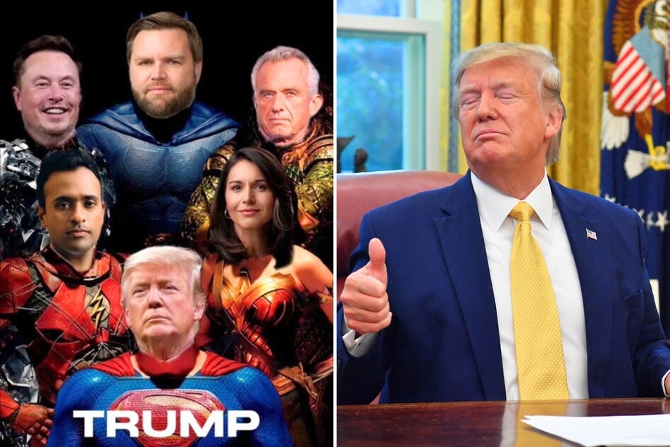 In a recent social media post, Donald Trump shared a meme depicting himself and several of his top political allies as superheroes.