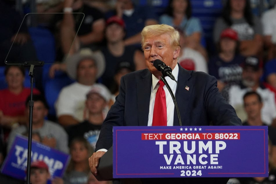 Republican presidential nominee Donald Trump speaks during a campaign rally in Atlanta, Georgia.
