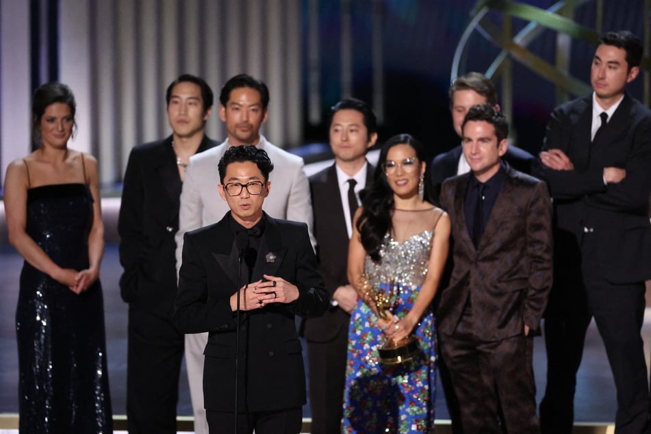 The cast and crew of Netflix's Beef accept the Emmy award for best limited series.