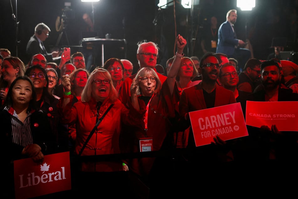 Supporters of Canada's Prime Minister Mark Carney celebrate at the Liberal Party election night headquarters in Ottawa, Ontario, on April 29, 2025.