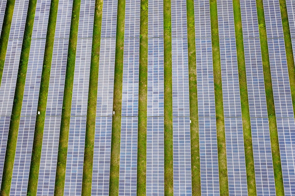 Solar panels are pictured from above at the Sao Mai solar energy plant in An Giang province, Vietnam.