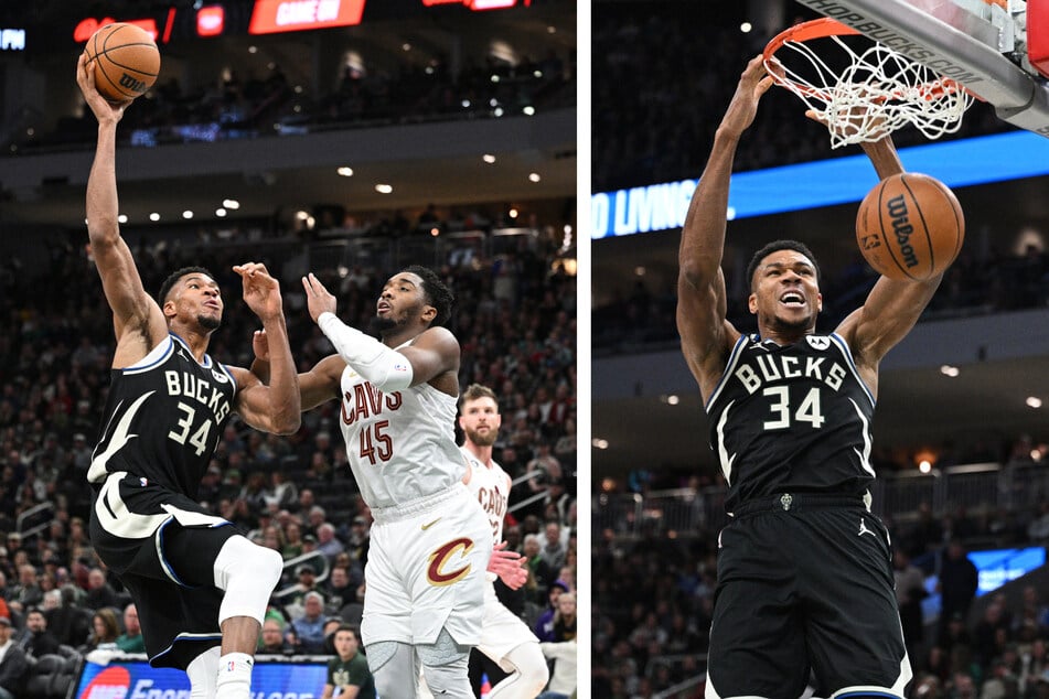 Milwaukee Bucks forward Giannis Antetokounmpo scored a game-high 38 points in their win against the Cleveland Cavaliers at Fiserv Forum.
