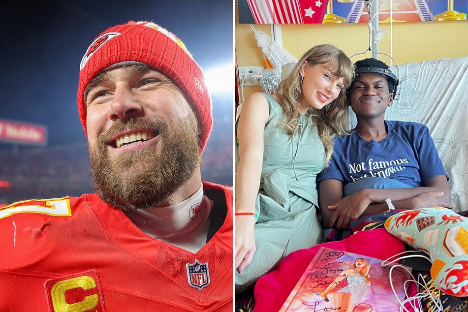 Taylor Swift made a rare comment about her boyfriend, Travis Kelce (l.), during a recent visit to a children's hospital in Florida.