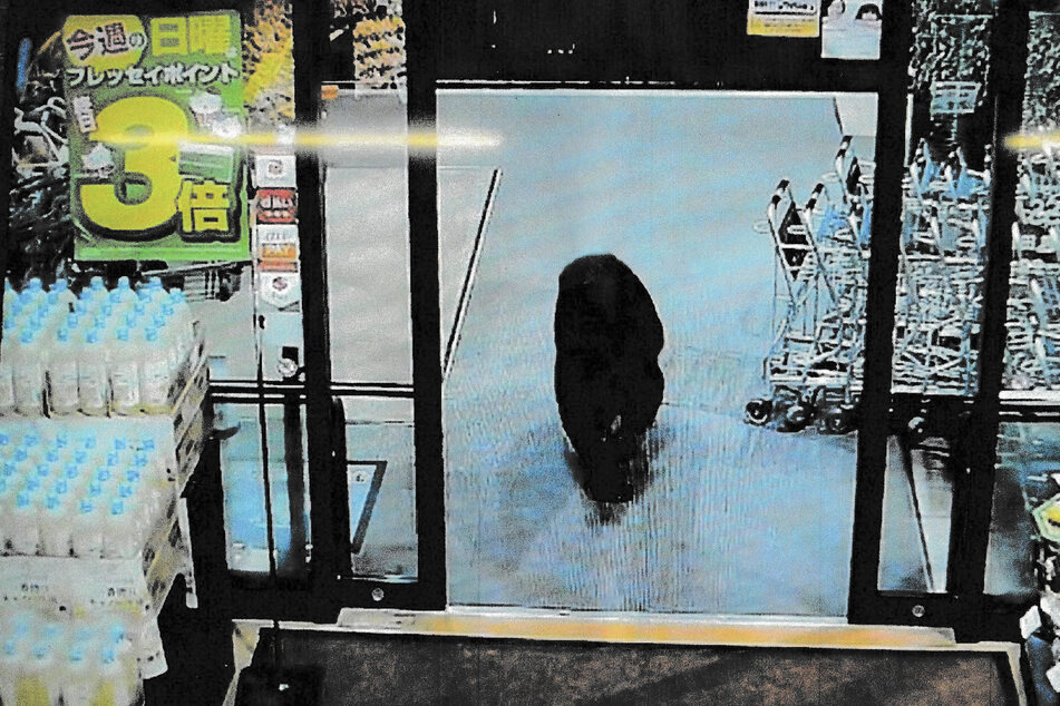 Footage of a bear roaming through a supermarket in central Japan on the evening of October 7, 2025.