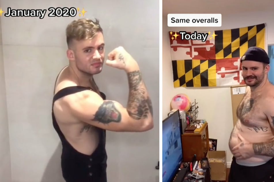 Alek Nieberlein is wearing the same outfit in January and December 2020, but it fits differently.