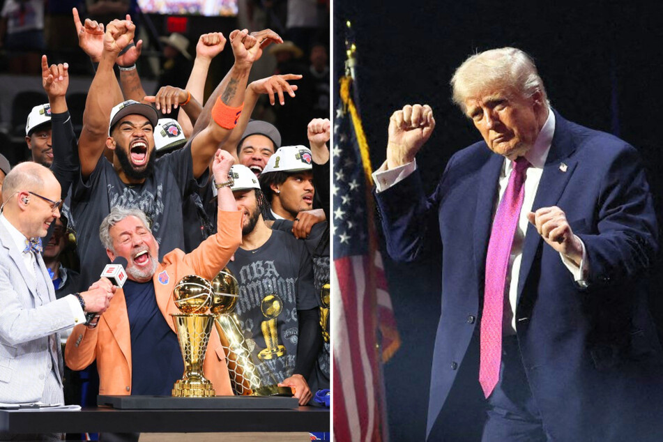 New York Knicks owner James Dolan recently revealed he has accepted an invitation to celebrate the team's Finals win with Donald Trump (r.) at the White House.