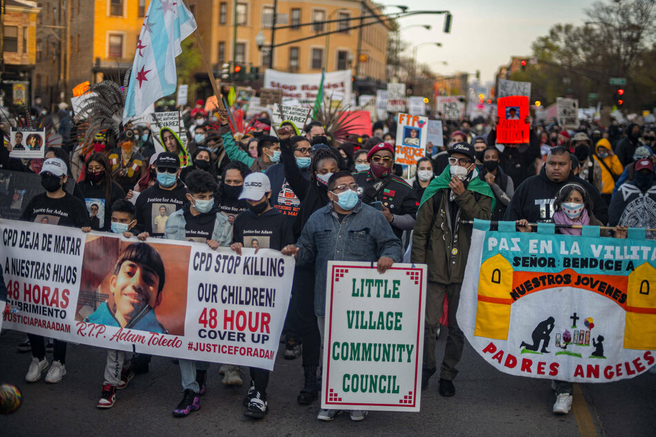 Protesters gathered at Chicago s Logan Square to march for Adam Toledo, a 13-year-old killed by a Chicago Police officer.