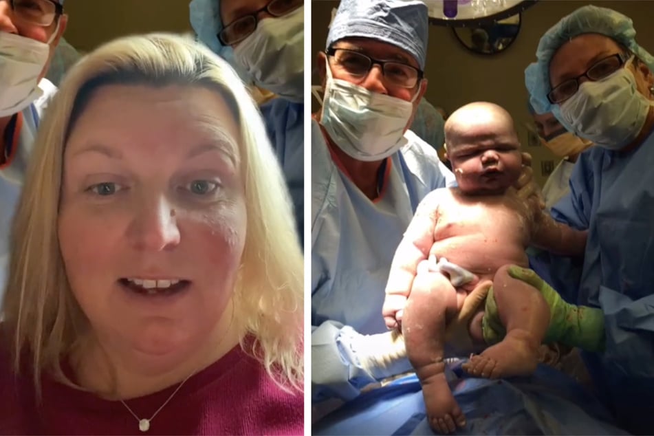 For the large newborn, two doctors were needed at once.