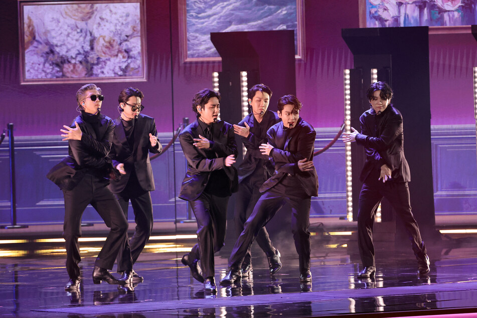 BTS perform onstage during the 64th Annual GRAMMY Awards at MGM Grand Garden Arena on April 3, 2022 in Las Vegas, Nevada.