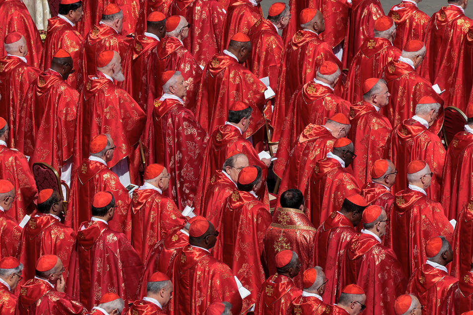 Cardinals attend the funeral mass of Pope Francis in St. Peter's Square at the Vatican on April 26, 2025.