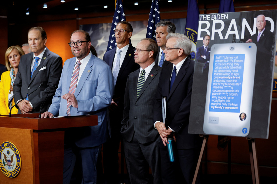US House Ways and Means Committee Chairman Jason Smith (3rd from r.) presents evidence against President Joe Biden as impeachment inquiry hearings are set to begin.