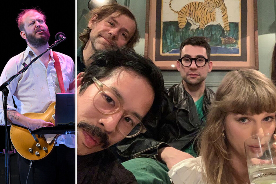 Taylor Swift (r) stopped by Bon Iver's (l) show in London on Wednesday to perform Exile.