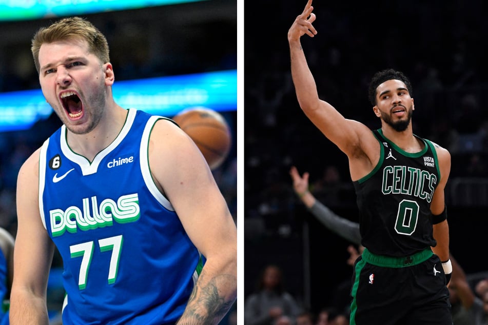 Dallas Mavericks guard Luka Doncic (l.) stepped up against the Portland Trail Blazers on Saturday, as Jayson Tatum (r.) racked up 40 points against the Detroit Pistons.