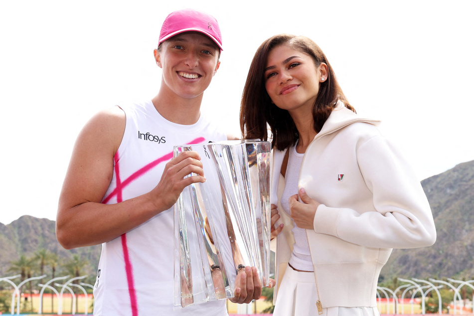 Zendaya (r.) attended the BNP Paribas Open ahead of the release of her tennis-centric new movie, Challengers.