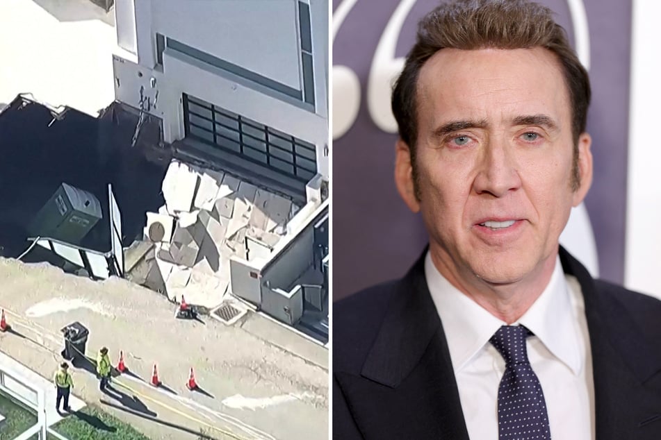 A sinkhole opened on the driveway of a beachfront home owned by actor Nicolas Cage. The hole was caused by the after-effects of a strong hurricane.