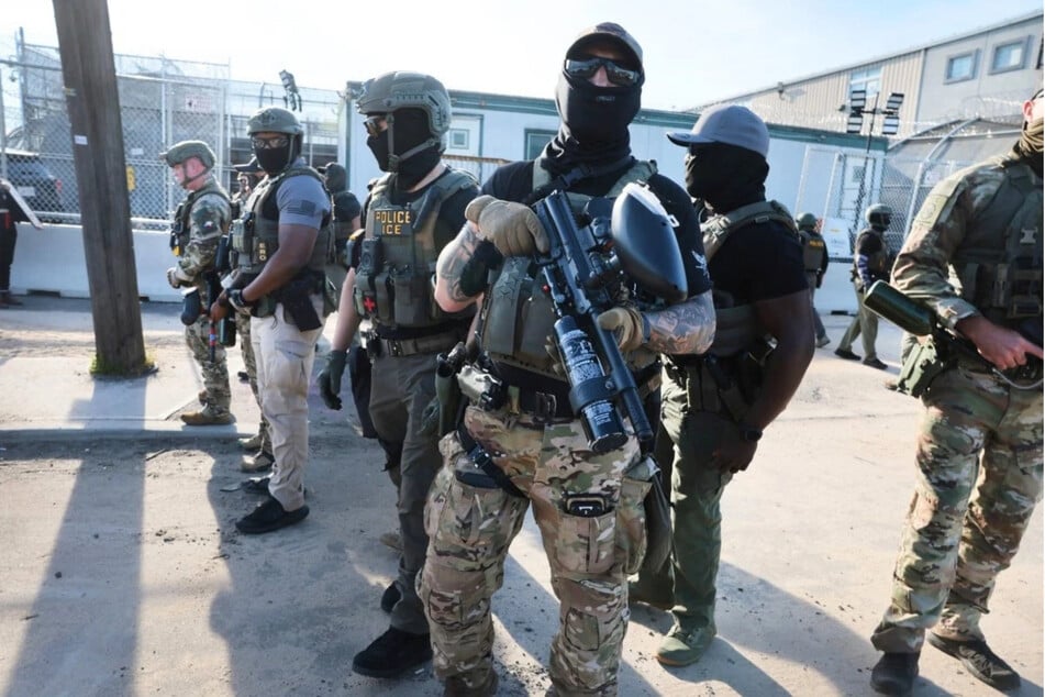 ICE agents confront protesters outside the Delaney Hall detention center in Newark on June 8, 2026. A new report has accused the Trump administration of wasting millions of federal dollars amid its efforts to expand ICE detention facilities.